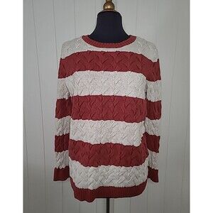 Lands' End Drifter Braided Cable Knit Fisherman Nautical Sweater Fall Winter L
